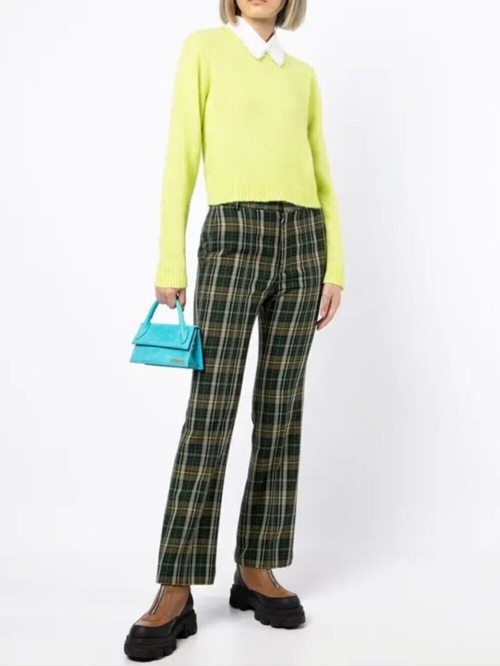 BAUM UND PFERDGARTEN LIME GREEN CABREENA DETACHABLE-COLLAR KNIT  SWEATER SMALL